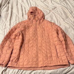 Women's Quilted Hooded Jacket - Peach/coral XXL